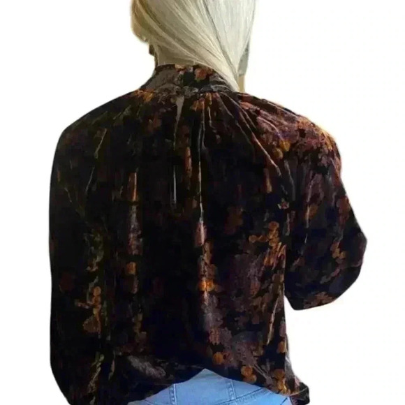 RHODE Long Sleeve Velvet Blouse Size XS Autumn Floral Print NWT Harlow Top - Picture 4 of 11